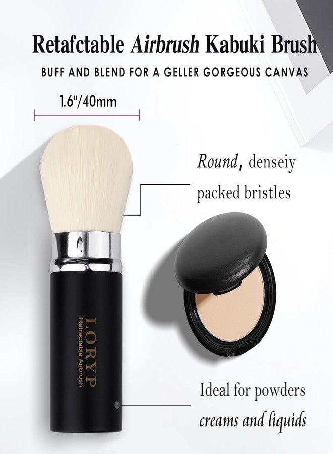 LORYP Retractable Makeup Brush Matte Black Kabuki Foundation Brush for liquid Cream and Powder Makeup 2 Pack Travel Makeup Brush Set - Image 4